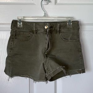Green jean shorts